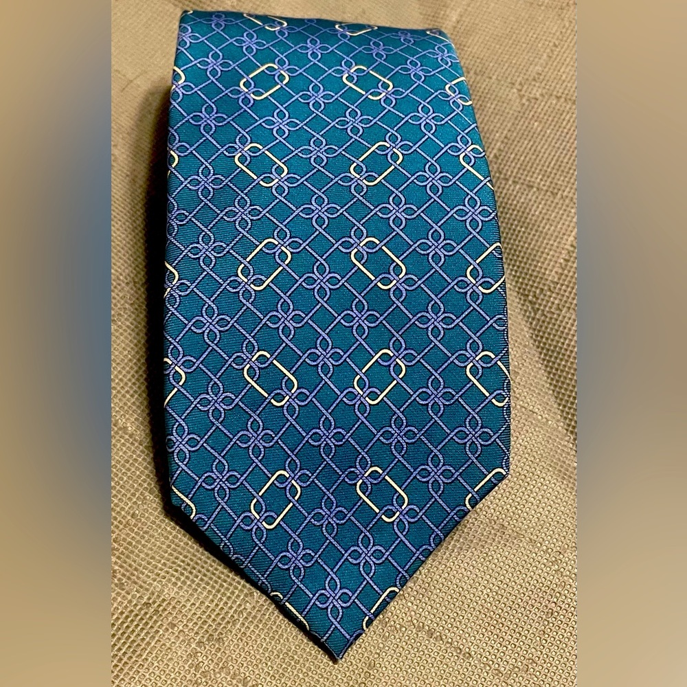 Brooks Brothers Makers & Merchants Tie, Blue W/Multi Geometric Shapes Silk
